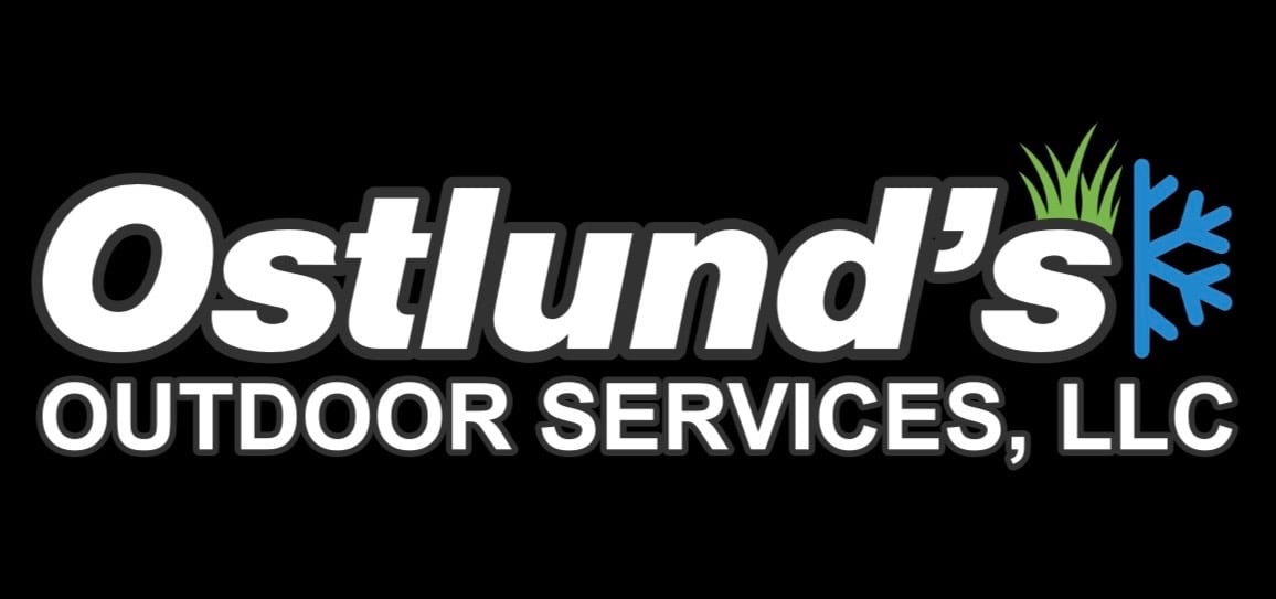Ostlunds Outdoor Services LLC logo with company name and green and blue snowflake icon on black background